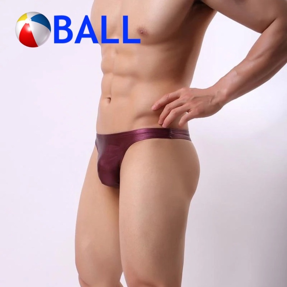 Ball Maroon Metallic Pouch Thong 30-36" waist Nylon / spandex